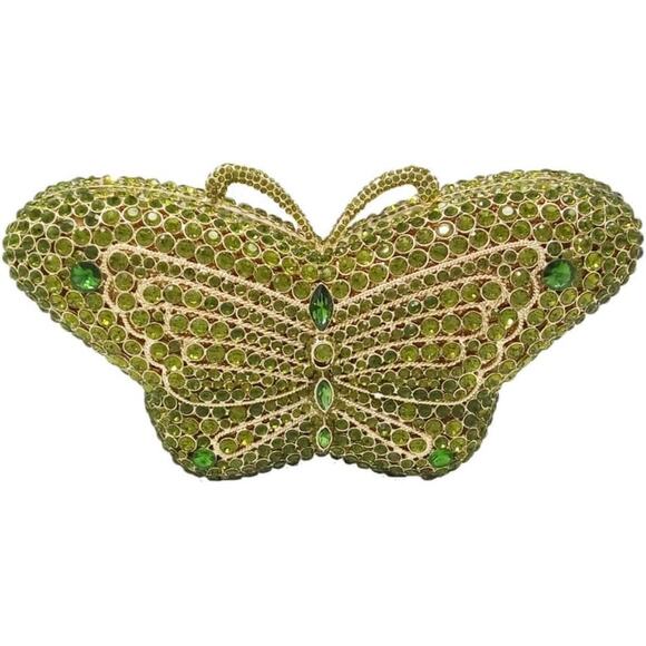 Boutique De Fgg Handbags - NIB Butterfly Rhinestone Clutch Evening Bag Hard Case Prom Wedding Event Green